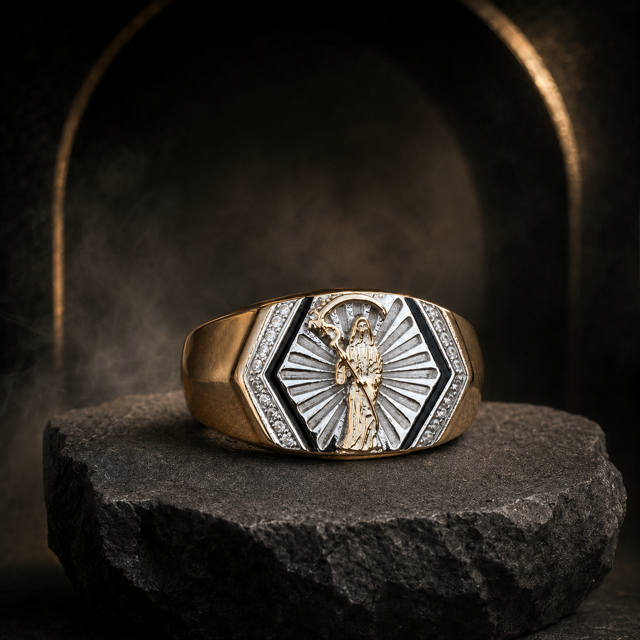 Men’s 925 Silver Gold Vermeil Grim Reaper CZ Pinky Ring