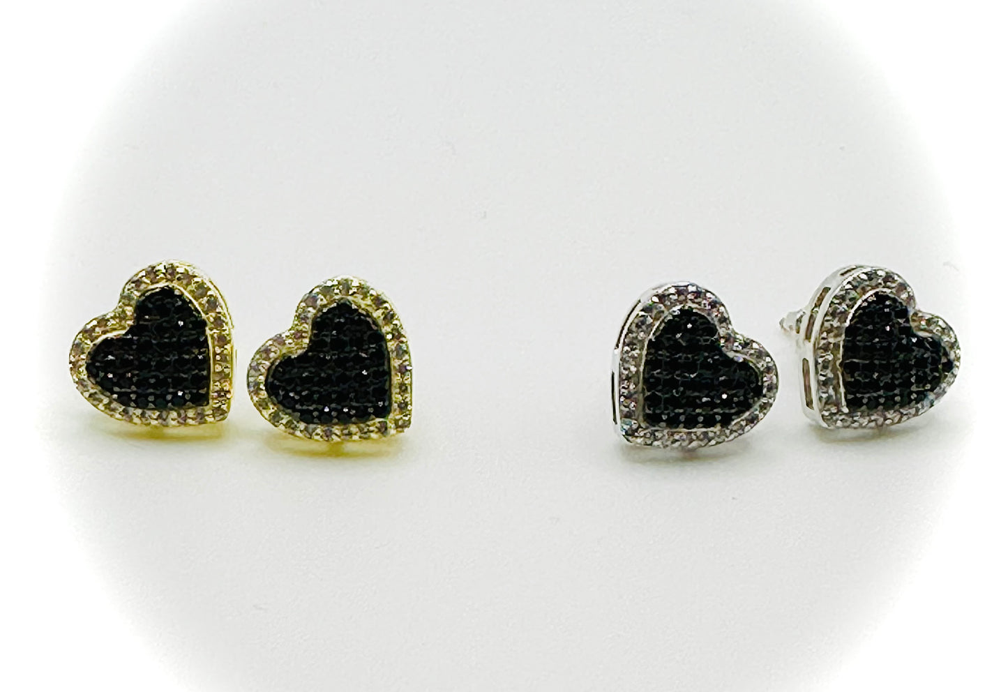 Black Ice CZ Heart Shape Earrings – Gold or Silver Finish