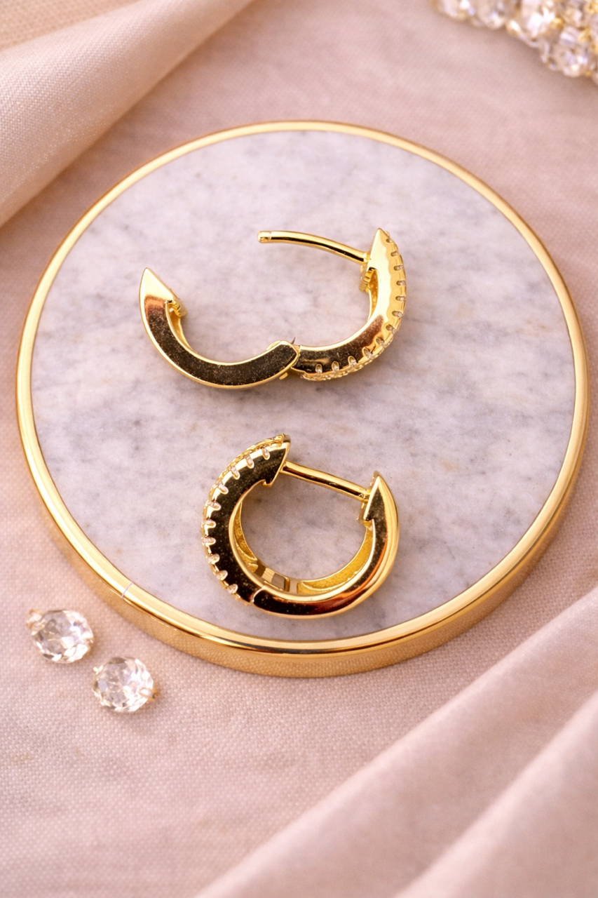 Baguette Moissanite 12mm Huggie Hoop Earrings 14k Gold Vermeil Over 925 Sterling Silver