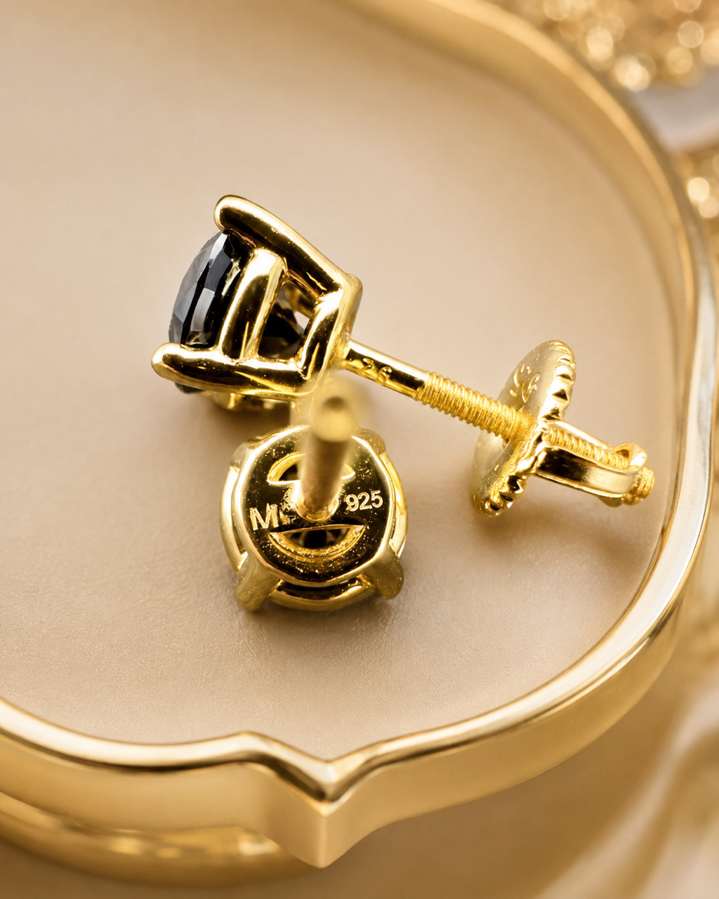 Black Moissanite 14k Gold Vermeil Over 925 Sterling Silver Stud Earrings 3mm - 8mm Screw Backs
