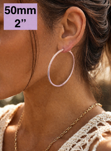 Rose Gold Vermeil Over Sterling Silver CZ Hoop Earrings 18mm - 50mm