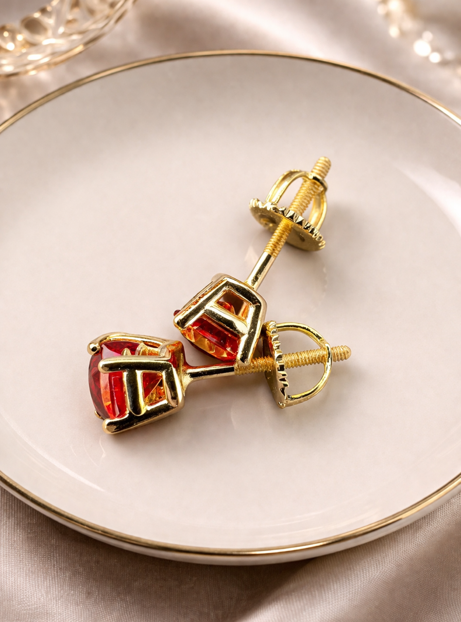 Ruby Red Moissanite Gold Over 925 Sterling Silver Stud Earrings 3mm - 8mm Screw Backs