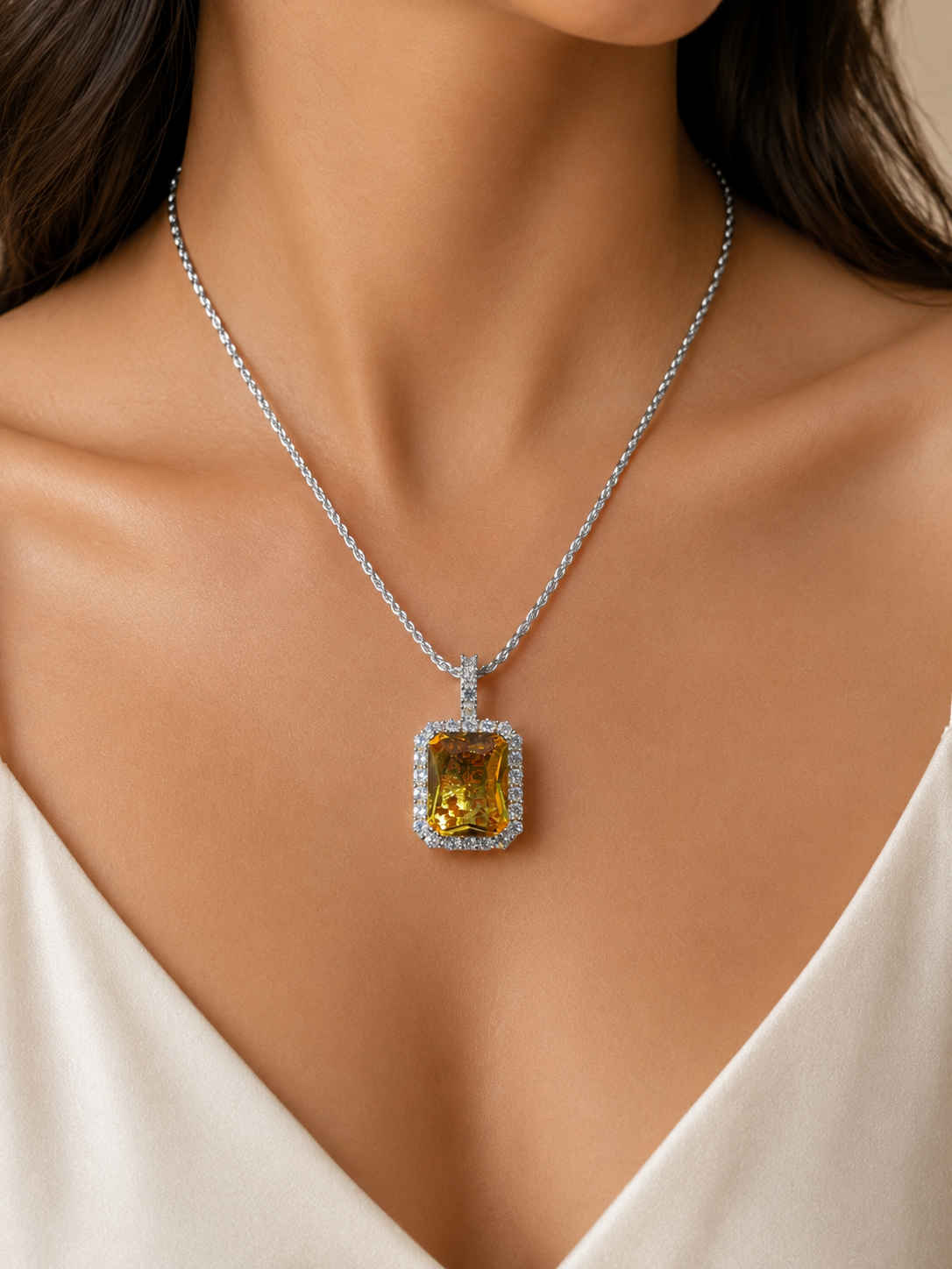 Moissanite Yellow Topaz Pendant