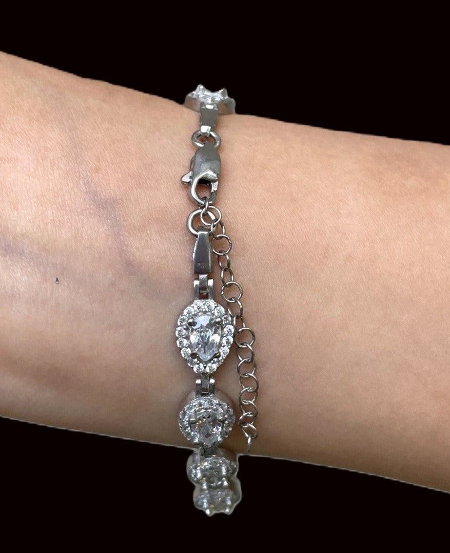 Pear Shaped Tennis Bracelet – Sterling Silver & CZ