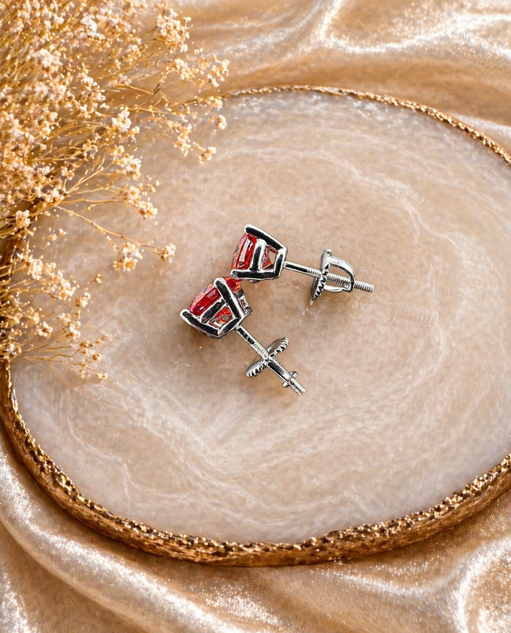 Ruby Red Moissanite 925 Sterling Silver Stud Earrings 3mm - 8mm Screw Backs