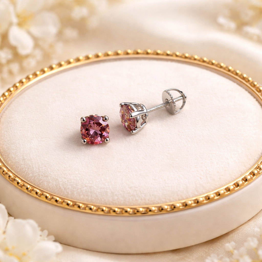 Pink Moissanite 925 Sterling Silver Stud Earrings 3mm - 8mm Screw Backs