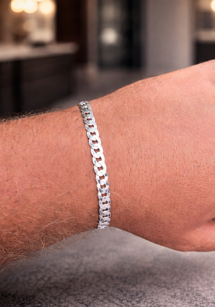 FLAT Curb Cuban Bracelets Solid 925 Sterling Silver 3mm to 10.5mm