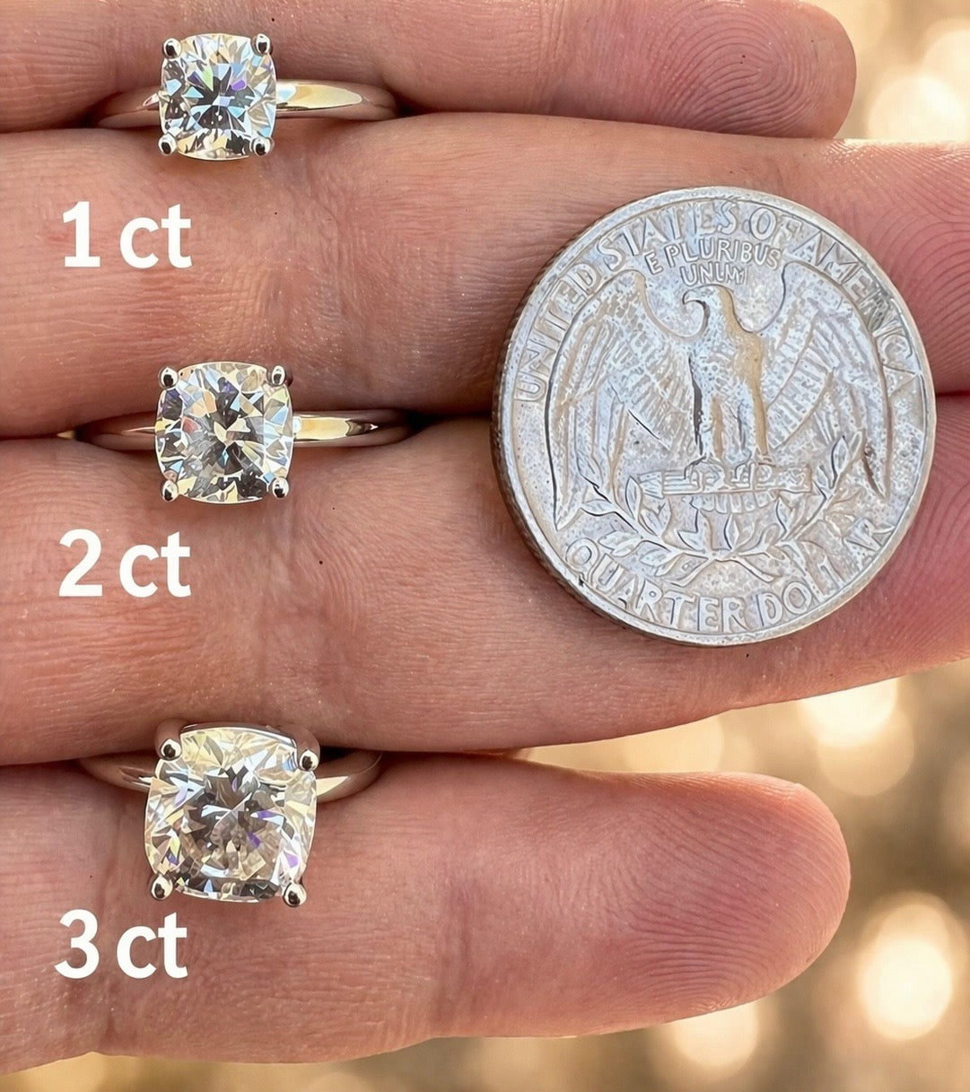 Moissanite Cushion Cut Solitaire Engagement Ring 925 Sterling Silver~Rhodium Finish 1ct, 2ct, 3ct