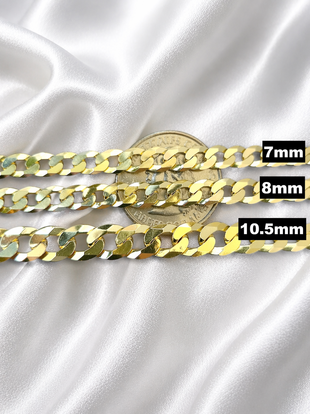 FLAT Curb Cuban Bracelets Gold Over Solid 925 Sterling Silver 3mm to 10.5mm