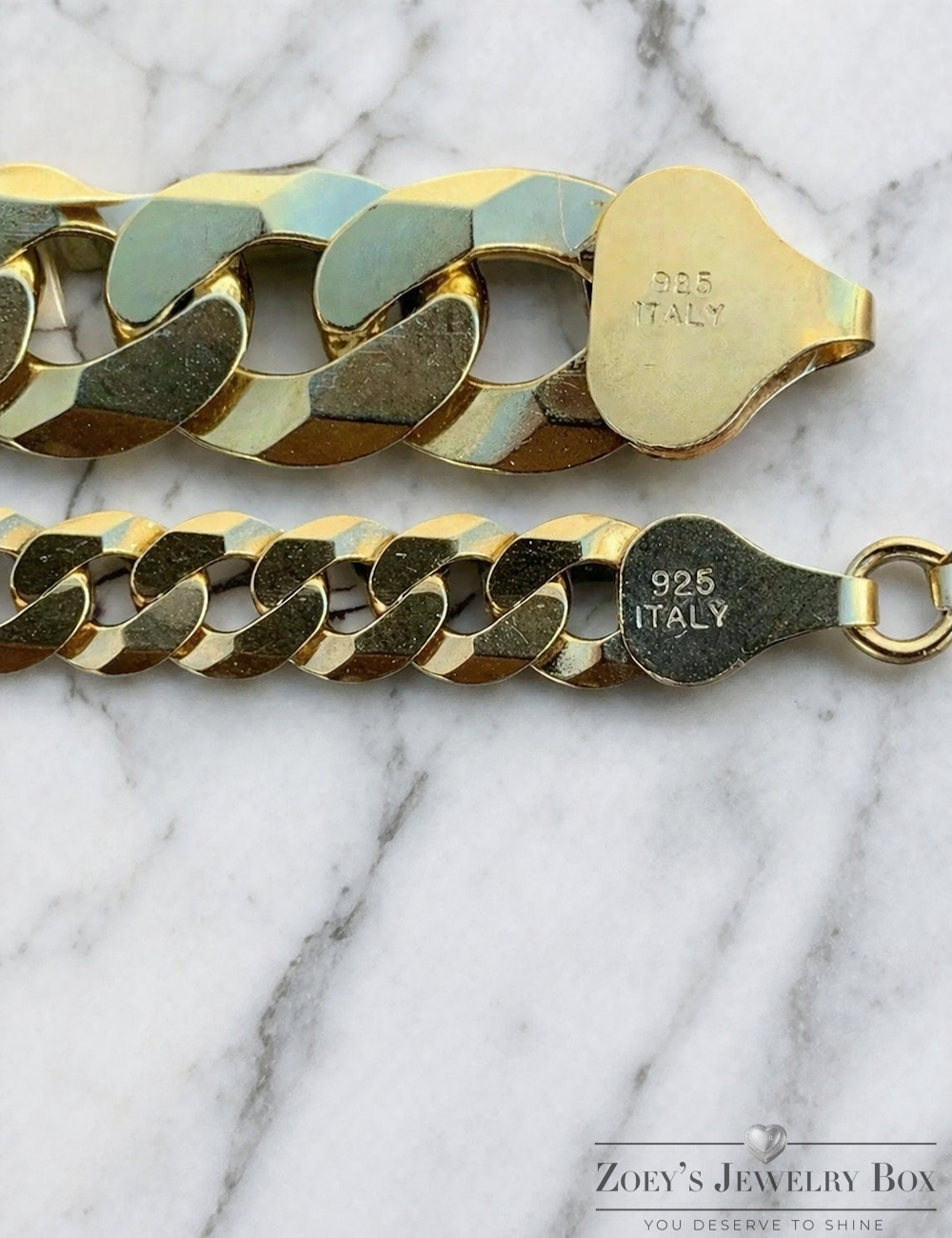 Two Tone FLAT Curb Cuban Bracelets 14k Gold Finish over Solid 925 Sterling Silver 3mm to 10.5mm