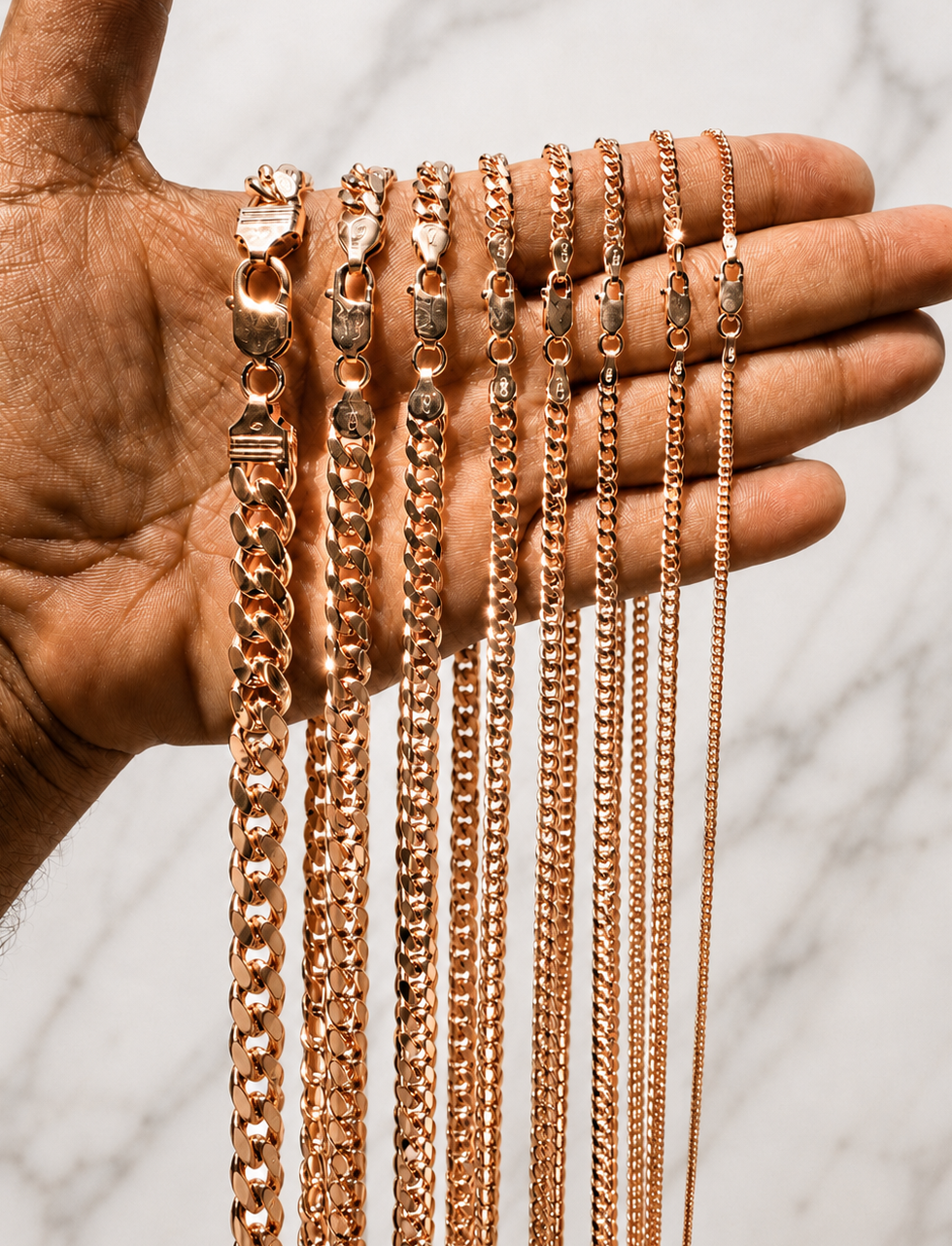 Miami Cuban Chains with Lobster Clasp 14k Rose Gold Finish over Solid 925 Sterling Silver