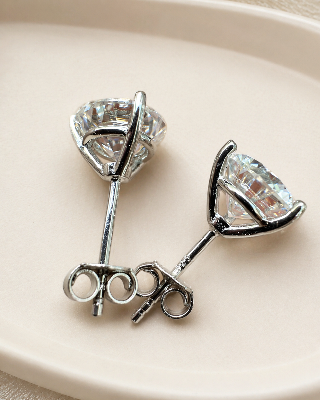 Sterling Silver Moissanite 3 Prong Martini Set Solitaire Stud Earrings 3mm to 10mm PUSH BACKS