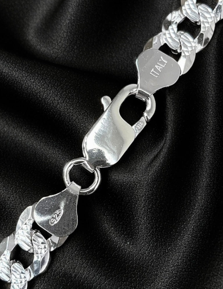 Diamond Cut FLAT Curb Cuban Chains Solid 925 Sterling Silver 3mm to 10.5mm