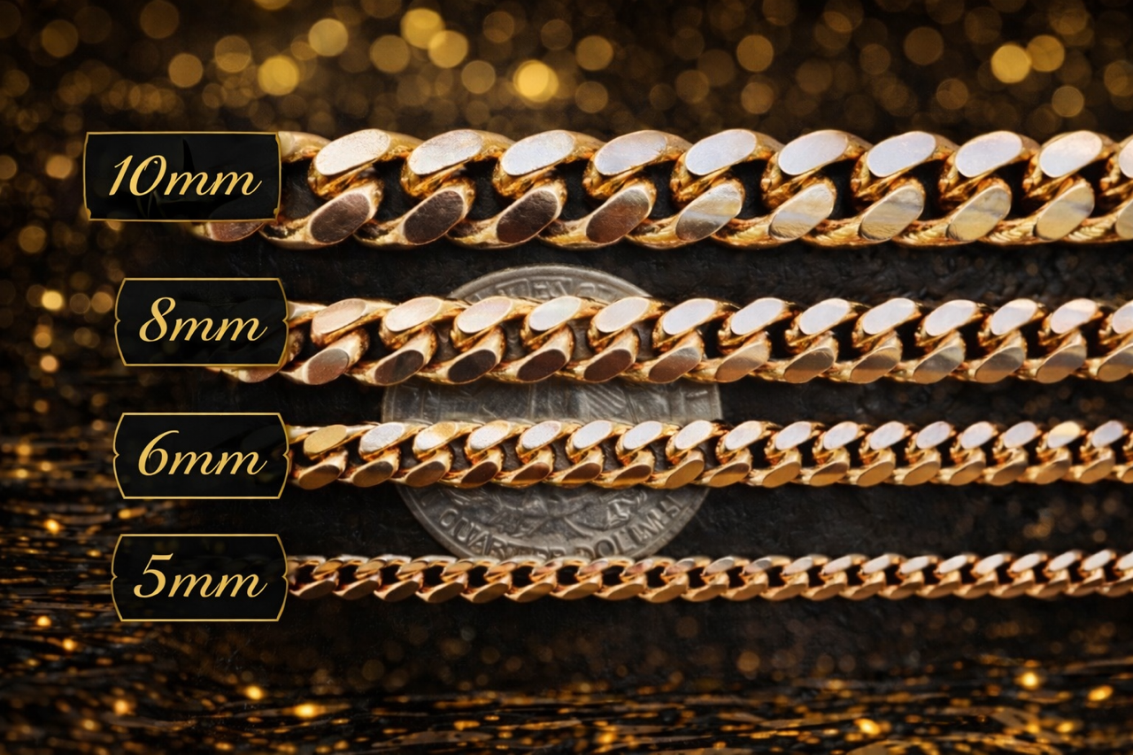Miami Cuban Chains with Lobster Clasp 14k Gold Finish over Solid 925 Sterling Silver