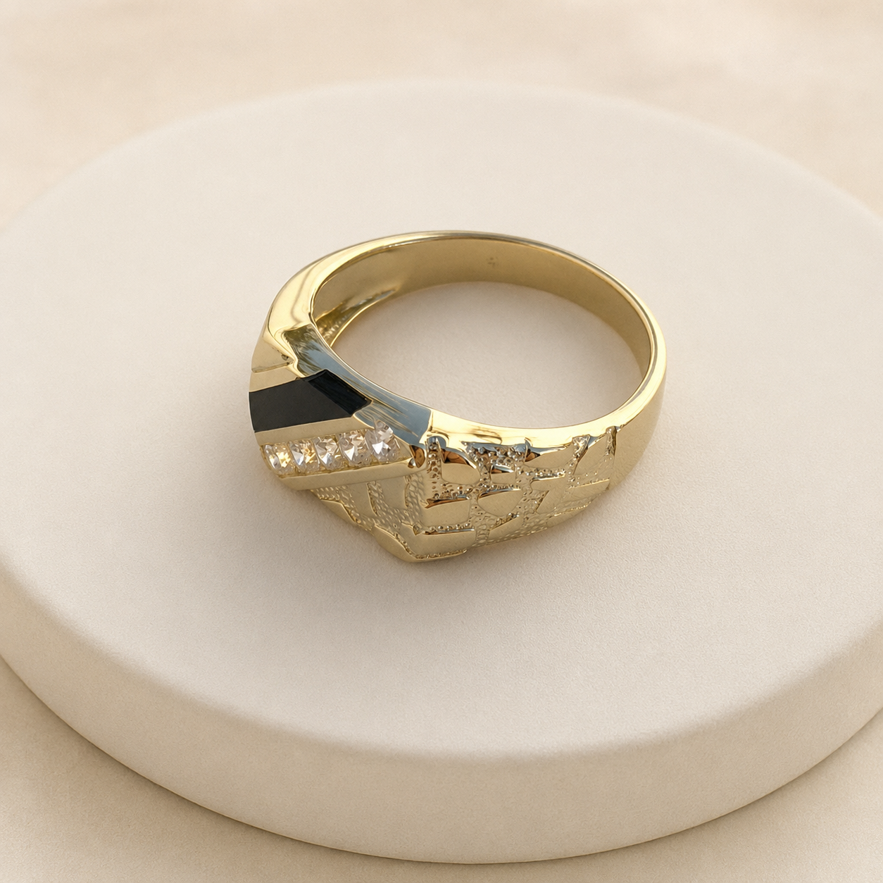 Classic Euro Nugget Ring (Black 14K Gold Vermeil 925 CZ & Silver)