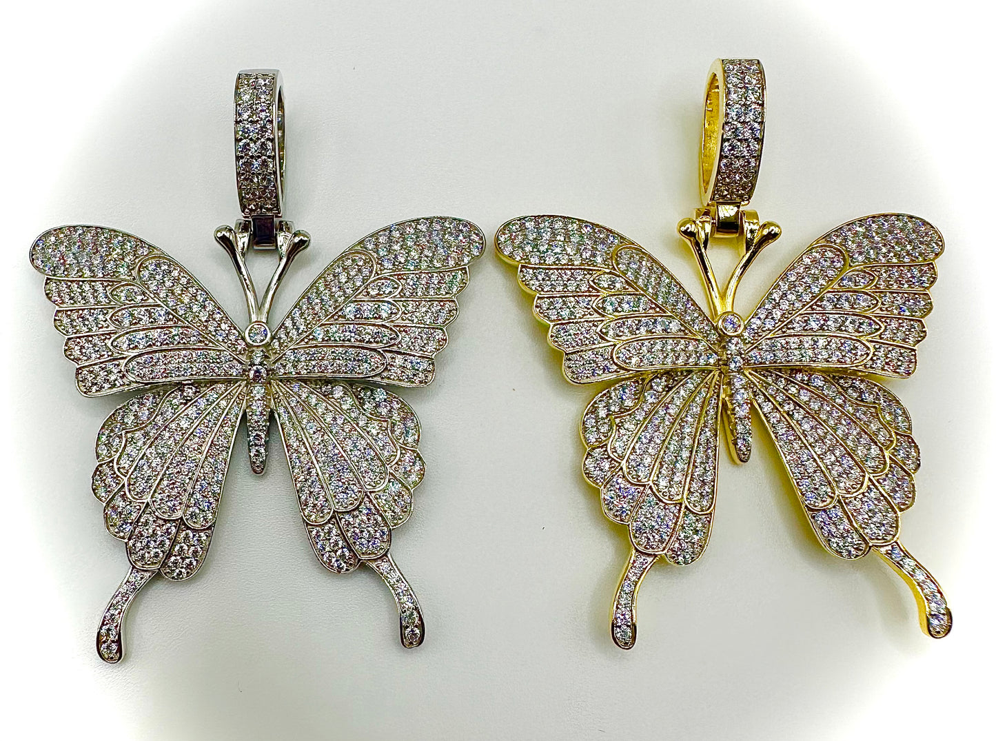 Medium-Sized Iced Out Butterfly Pendant – Gold or Silver