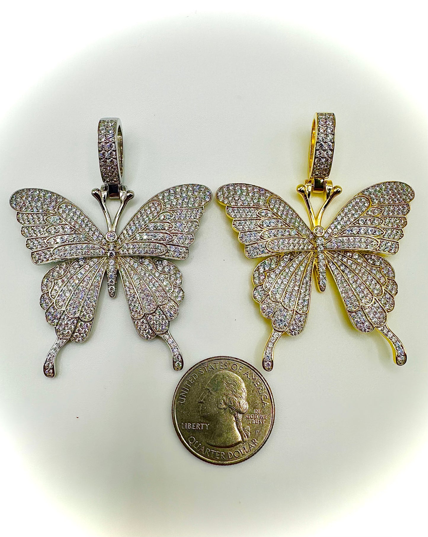 Medium-Sized Iced Out Butterfly Pendant – Gold or Silver