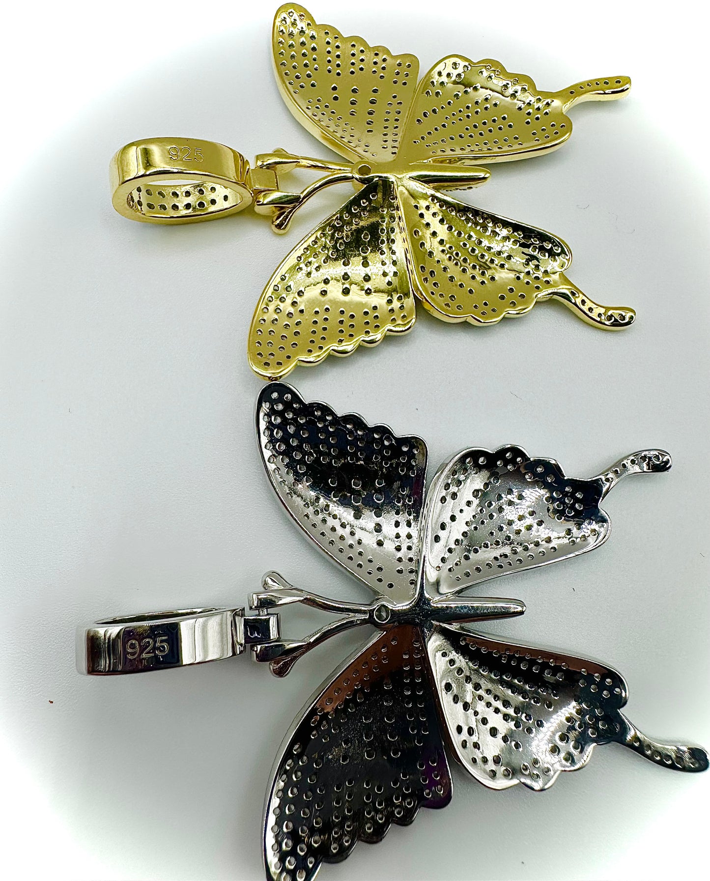 Medium-Sized Iced Out Butterfly Pendant – Gold or Silver