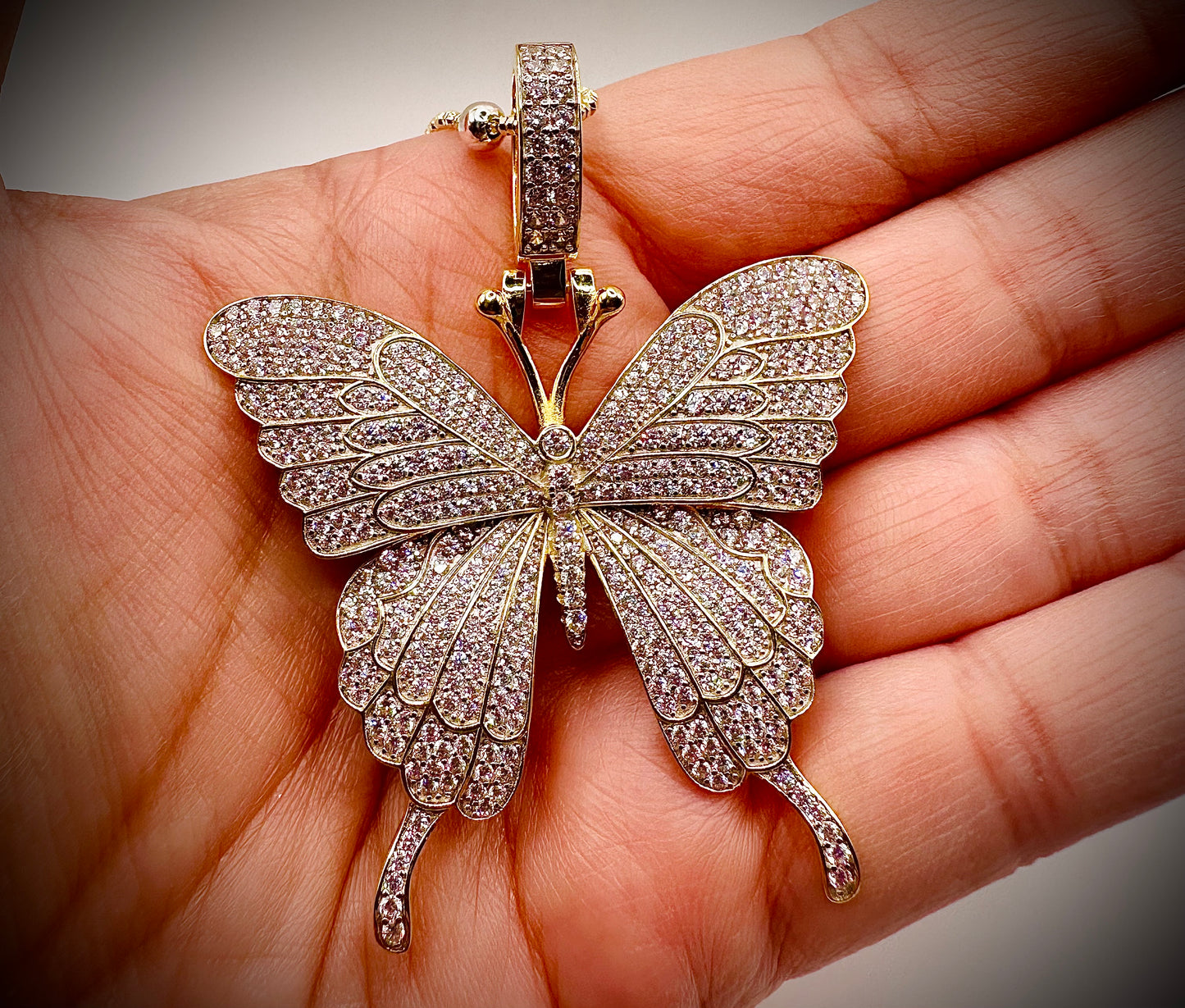 Medium-Sized Iced Out Butterfly Pendant – Gold or Silver