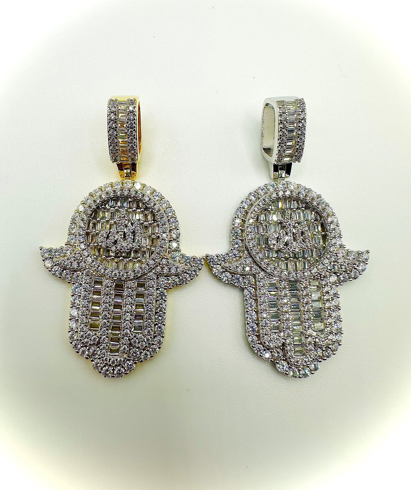 Iced Out Allah Hand of Fatima Hamsa Pendant – Gold or Silver