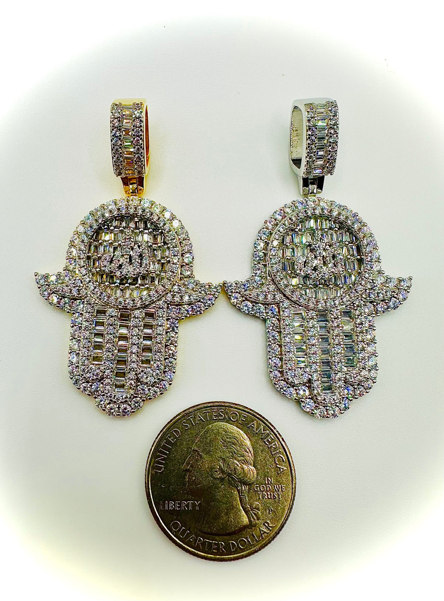 Iced Out Allah Hand of Fatima Hamsa Pendant – Gold or Silver