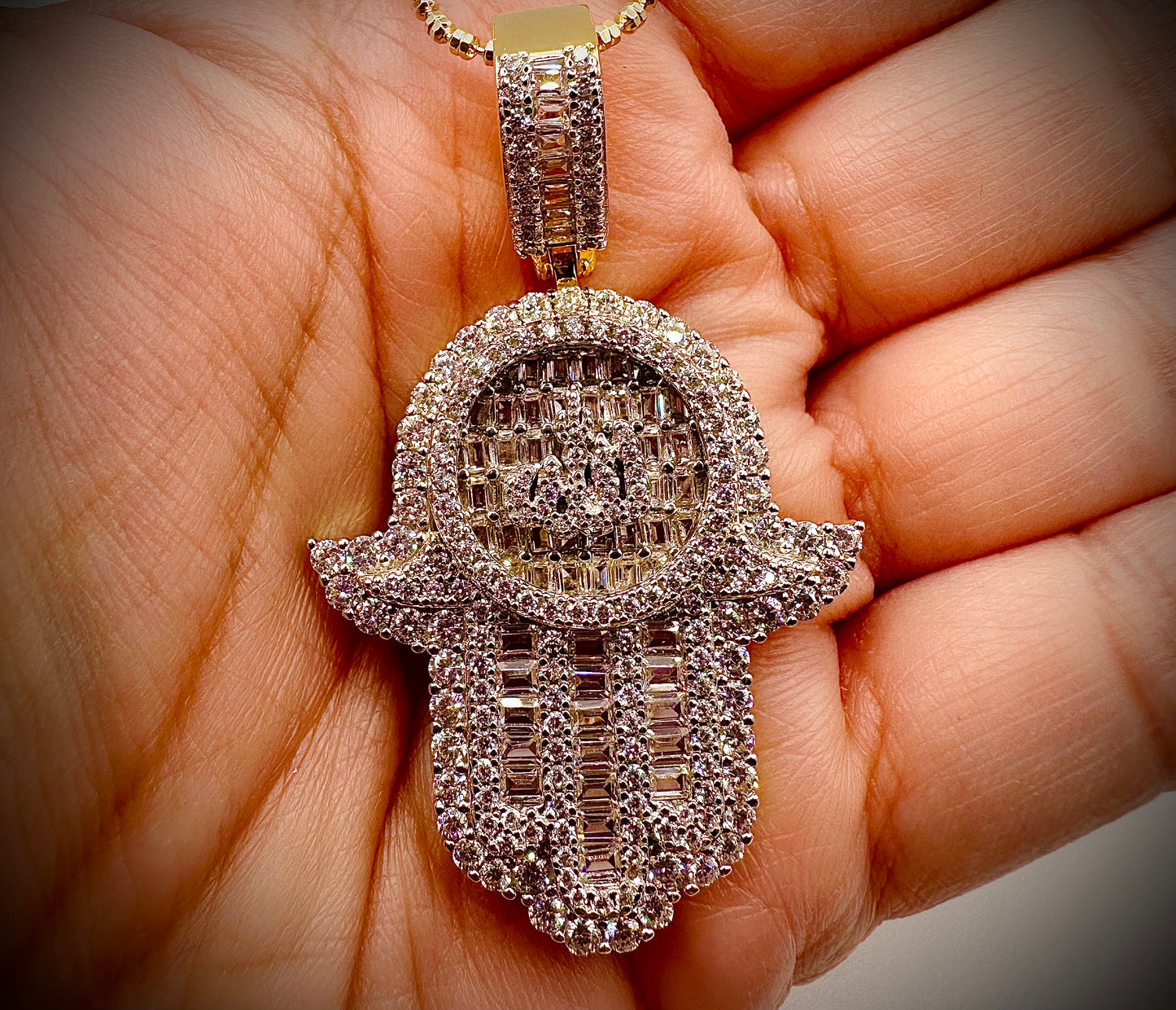 Iced Out Allah Hand of Fatima Hamsa Pendant – Gold or Silver