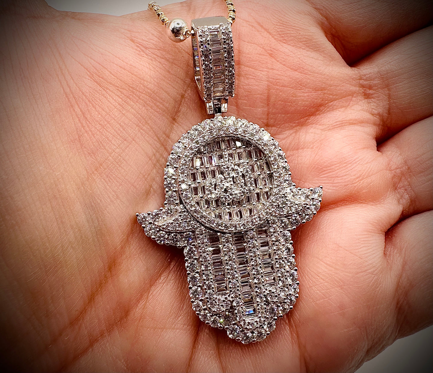 Iced Out Allah Hand of Fatima Hamsa Pendant – Gold or Silver