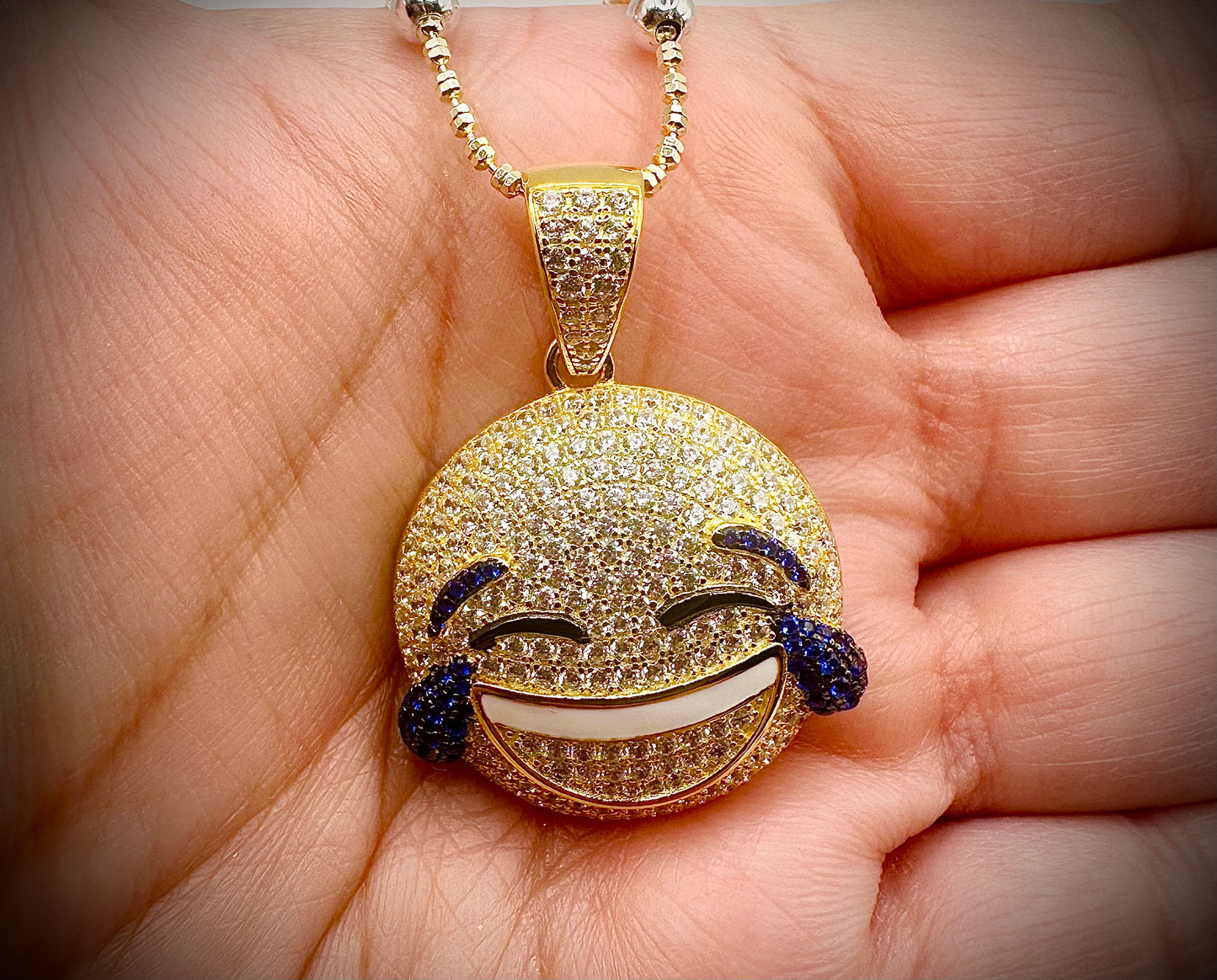 LOL Emoji CZ Pendants – Gold or Silver