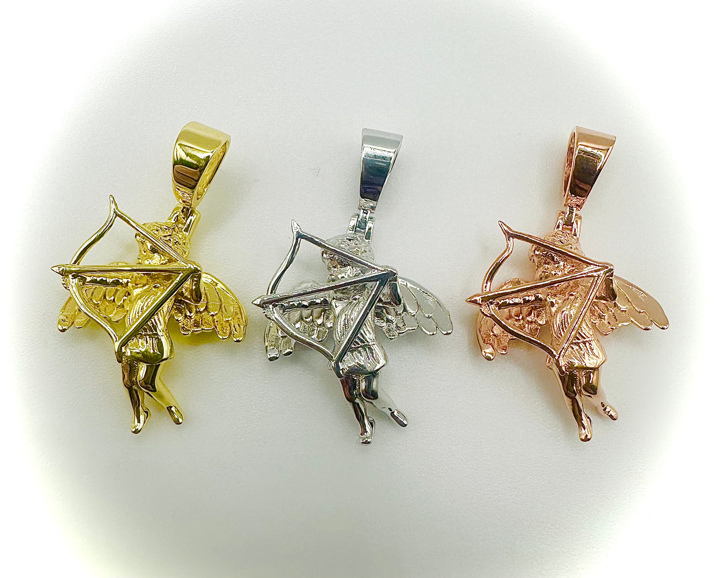 Cupid Bow & Arrow Cherub Pendant – 3 Finishes