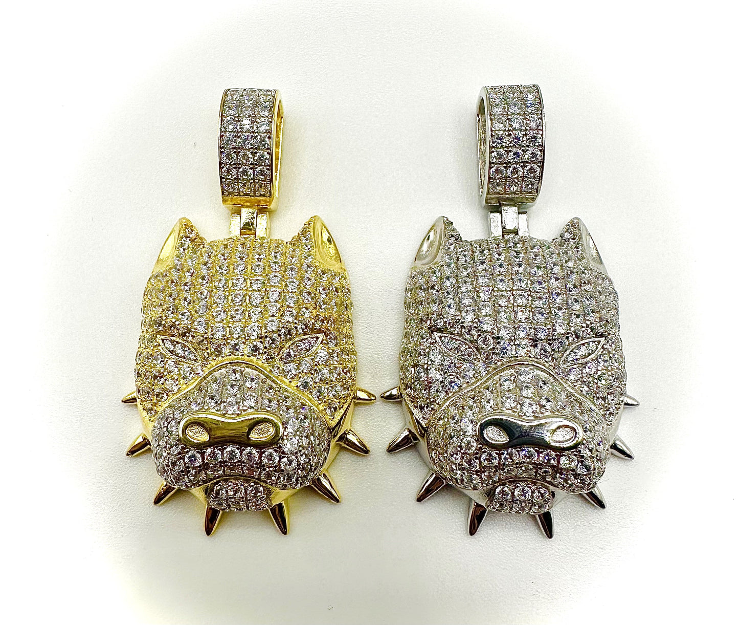 Super Iced Out Angry Pitbull Pendant – Gold or Silver