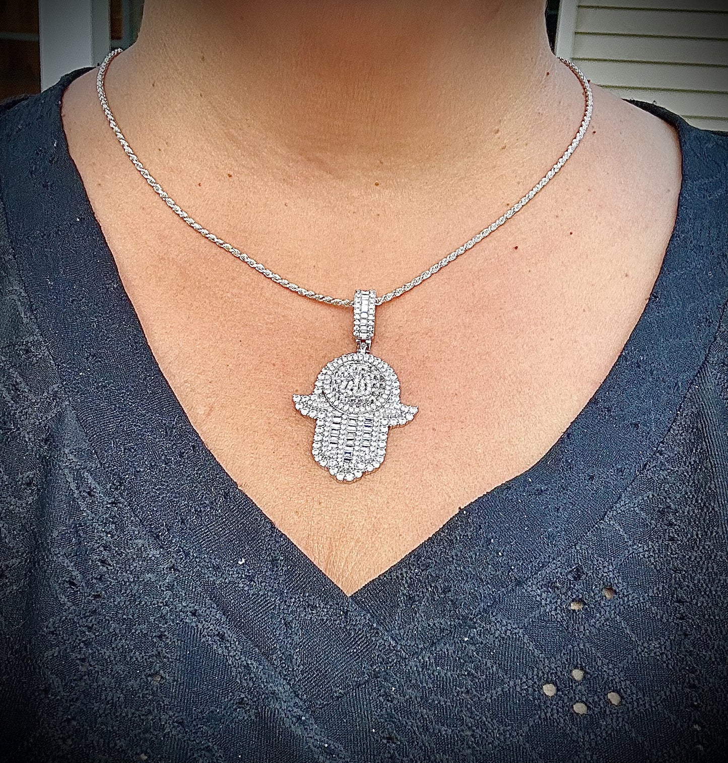 Iced Out Allah Hand of Fatima Hamsa Pendant – Gold or Silver