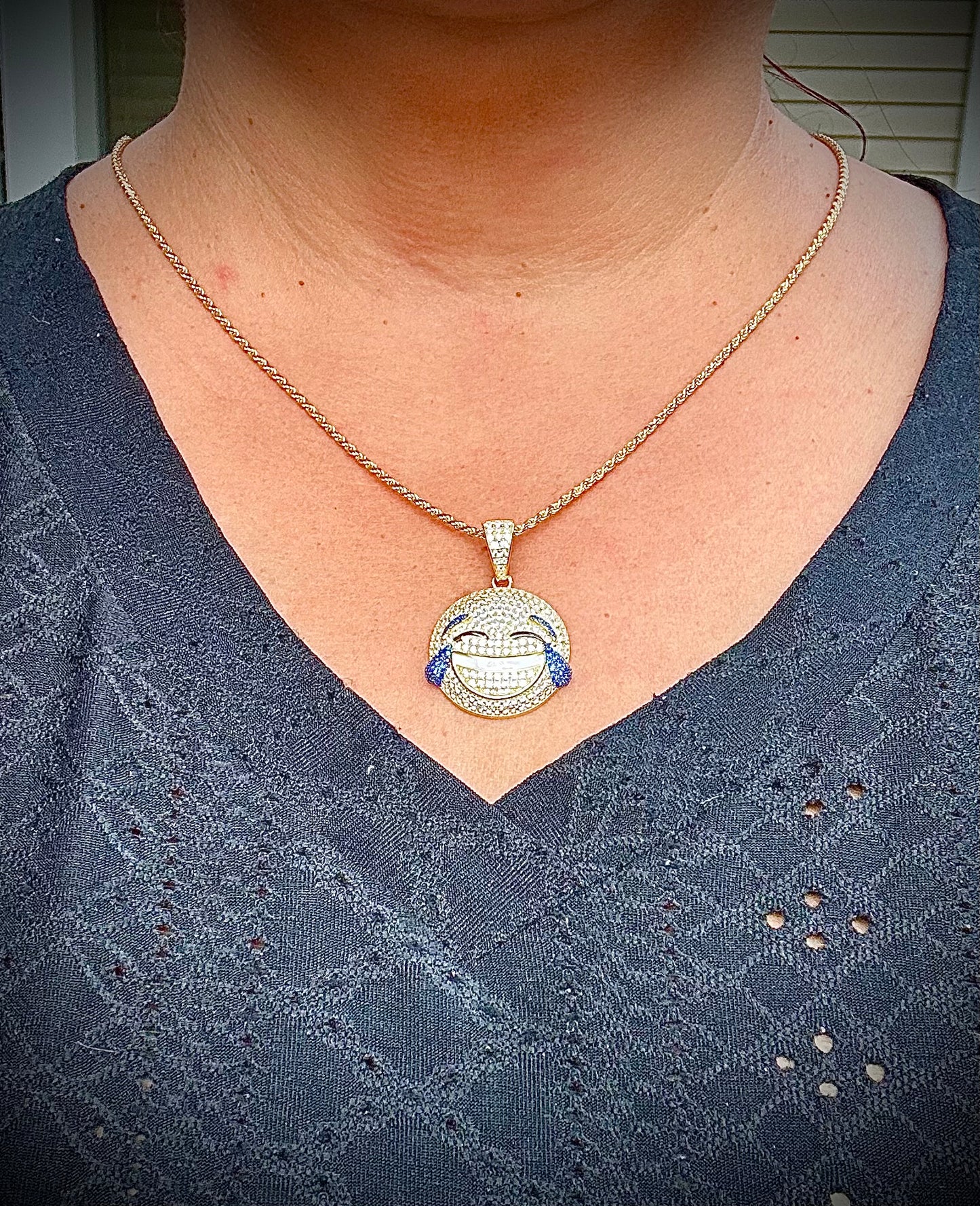 LOL Emoji CZ Pendants – Gold or Silver