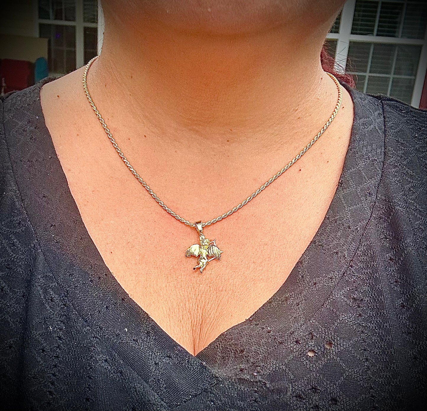 Cupid Bow & Arrow Cherub Pendant – 3 Finishes
