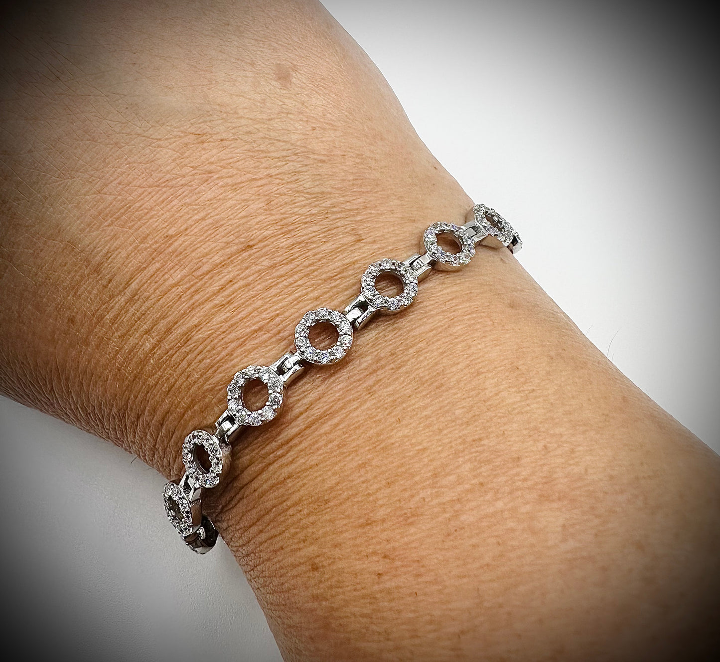Modern Silver Circle Bracelet – Sterling Silver & CZ