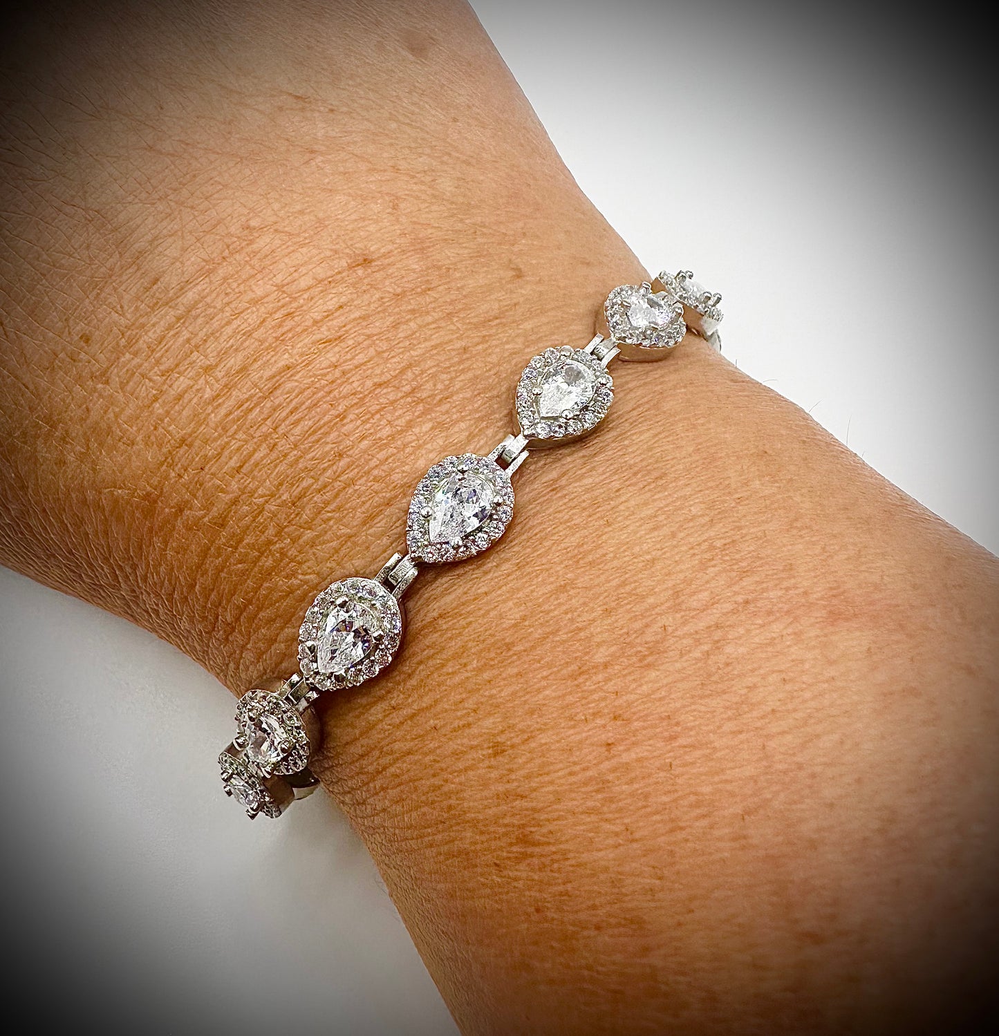Pear Shaped Tennis Bracelet – Sterling Silver & CZ