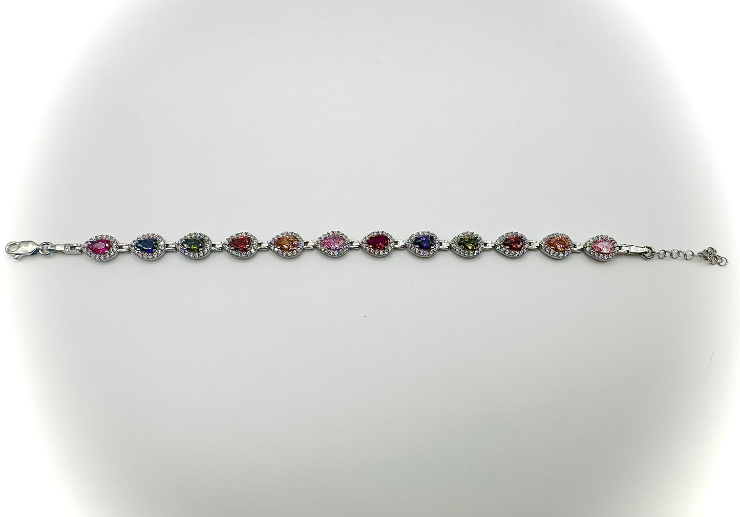 Multi-Color Pear Shaped Tennis Bracelet – Sterling Silver
