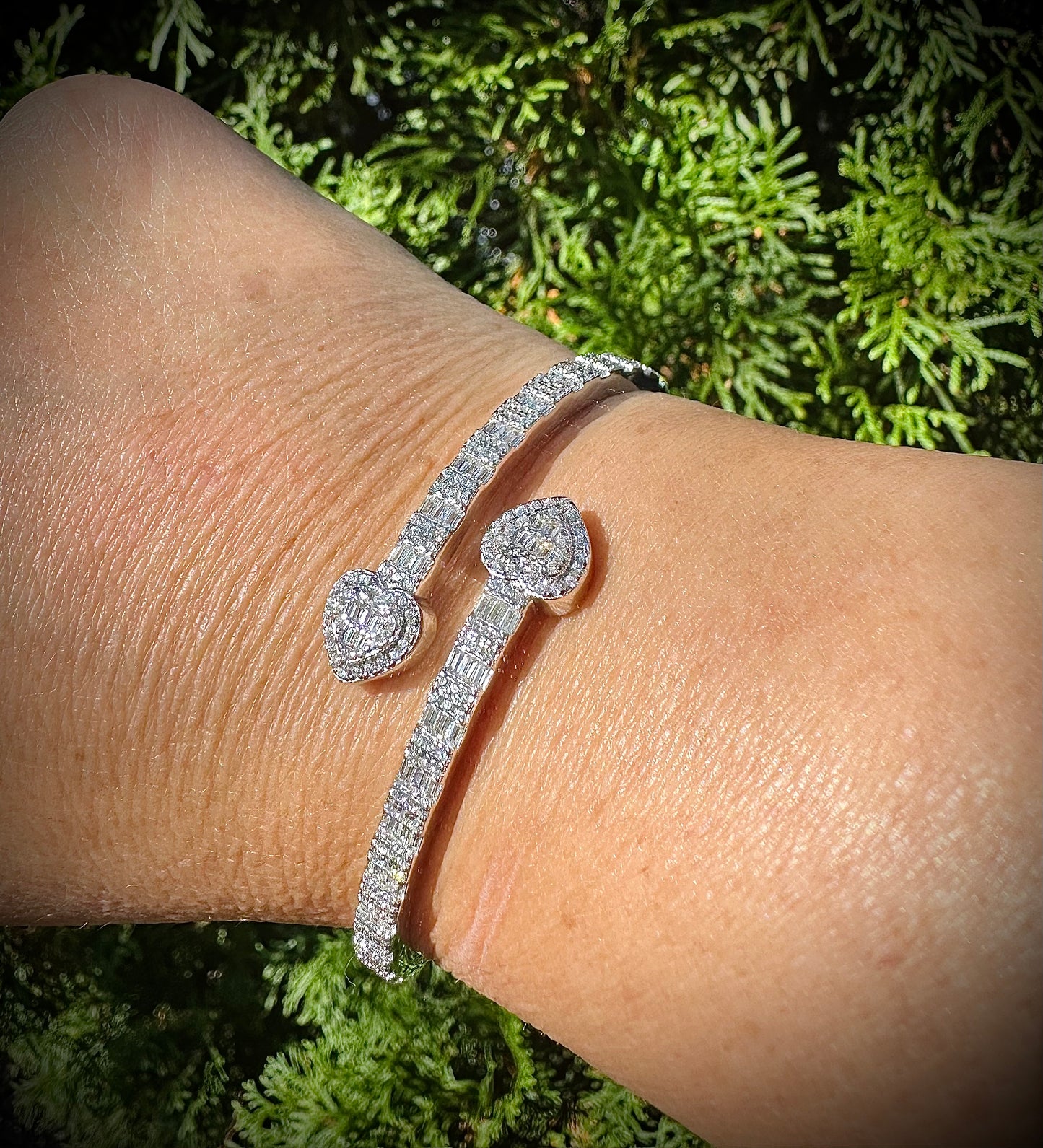 Iced Out Silver Heart Bangle Bracelet – Sterling Silver & CZ
