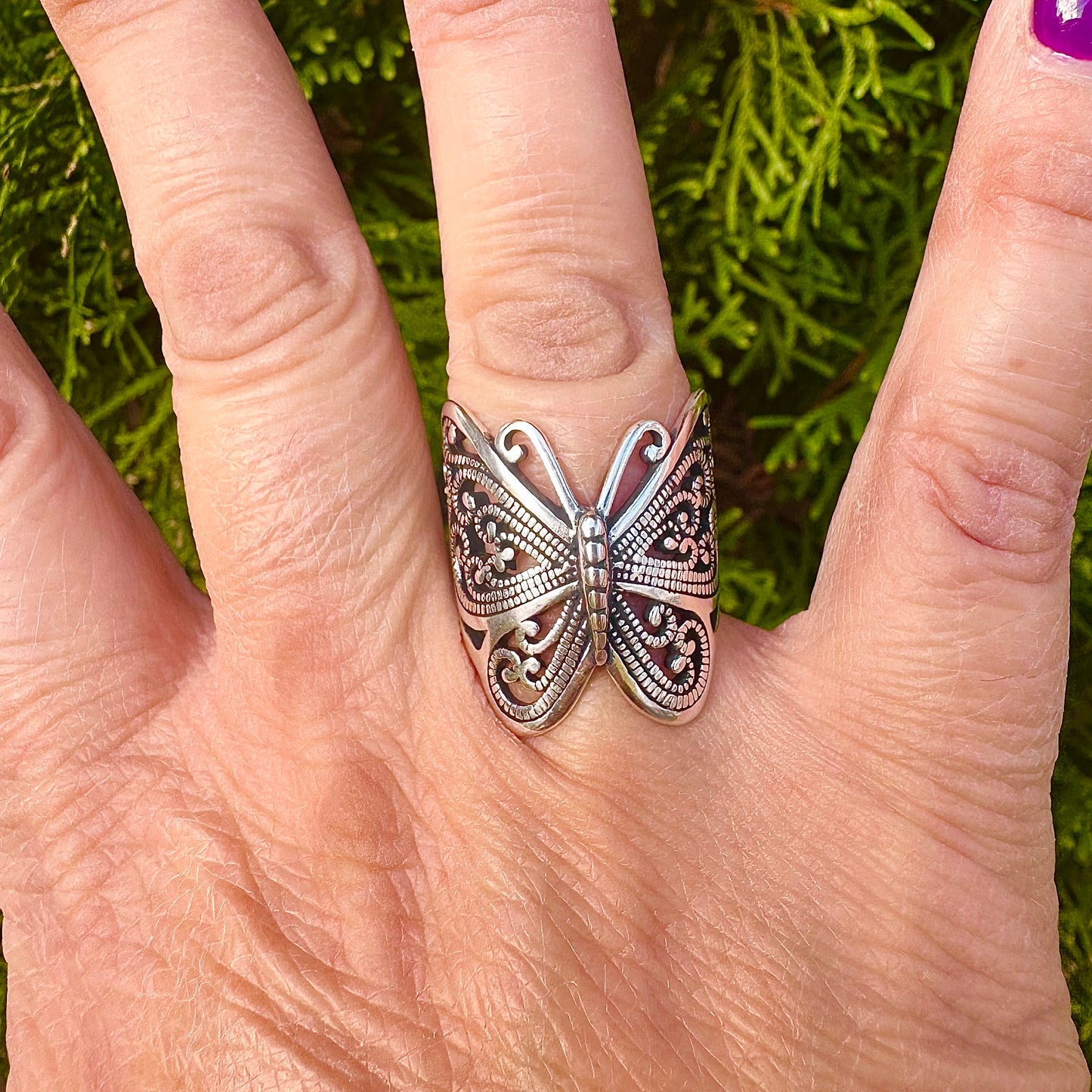 Oxidized Silver Butterfly Ring – Sizes 5-10