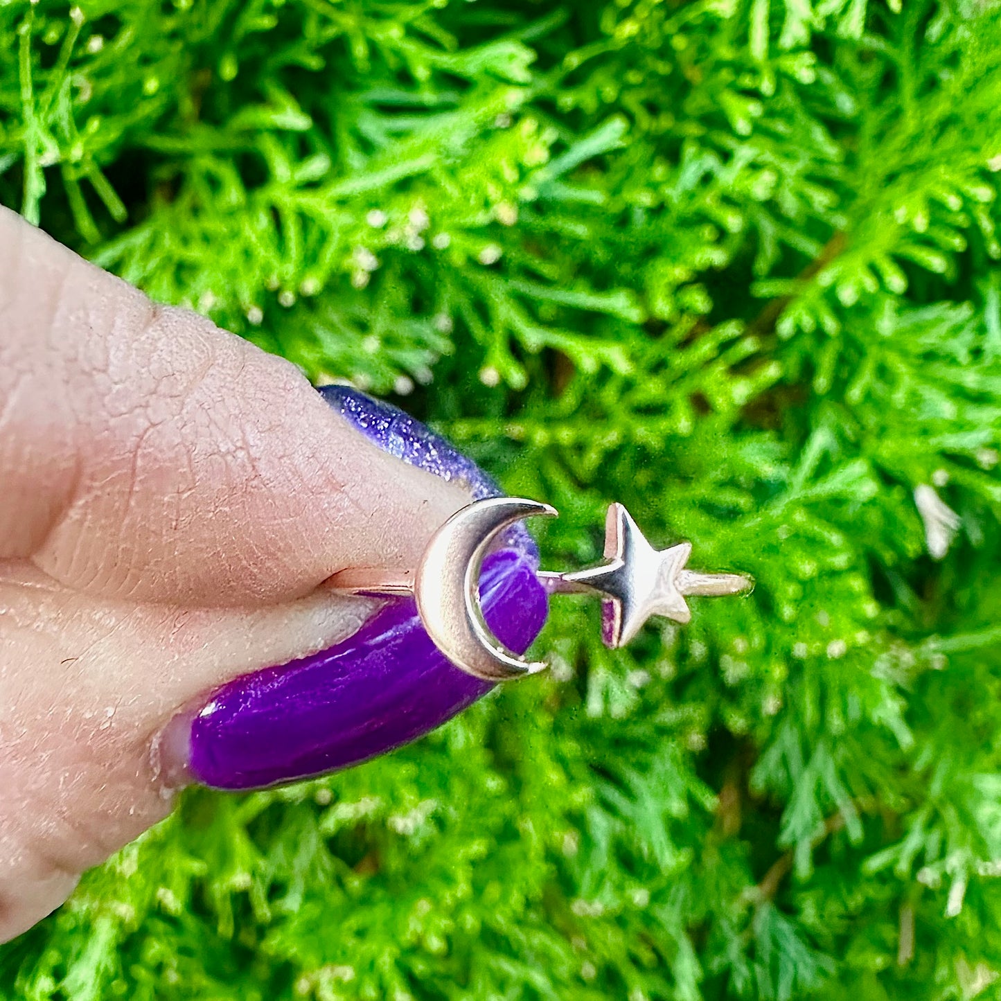 Crescent Moon and Star Ring – 3 Finishes, Sizes 5-10