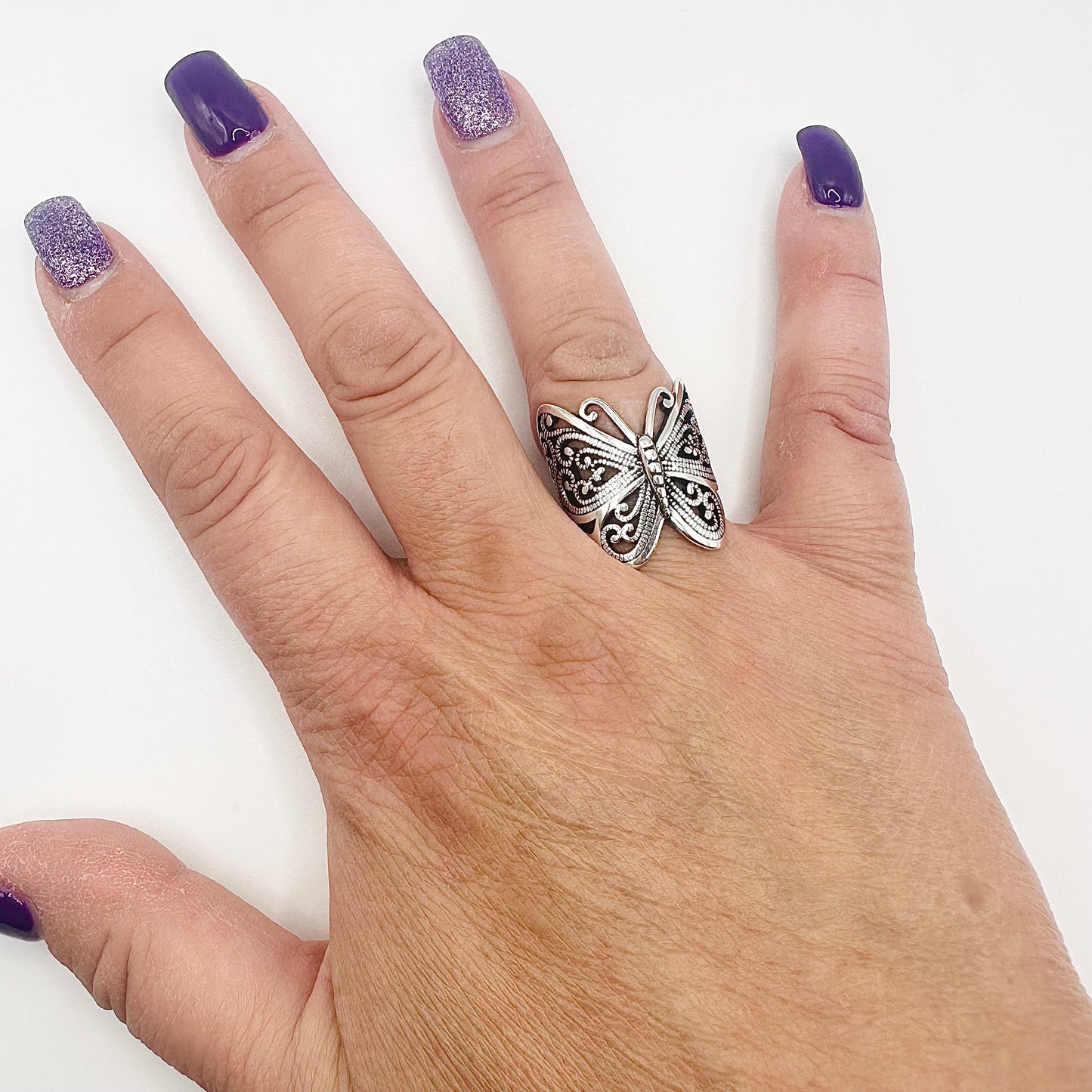 Oxidized Silver Butterfly Ring – Sizes 5-10