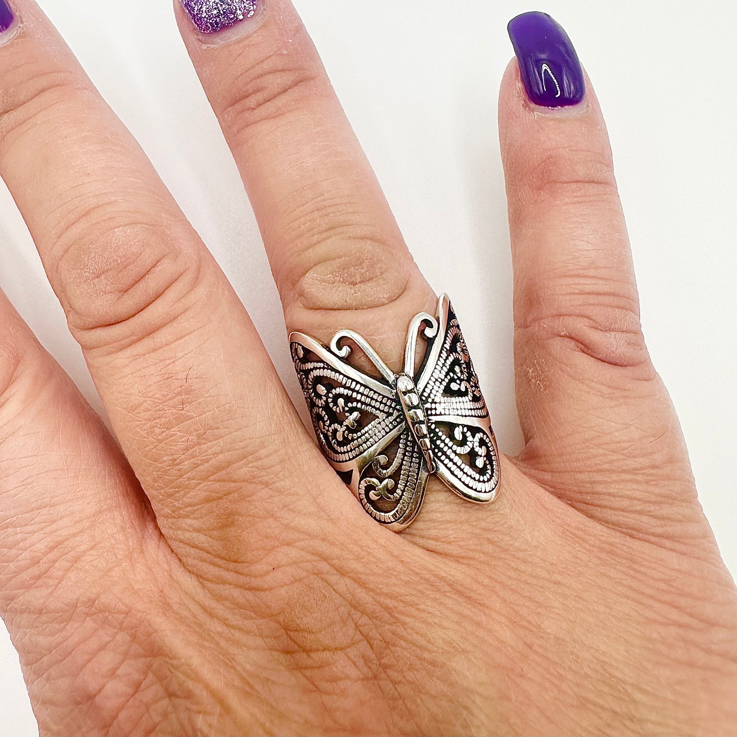 Oxidized Silver Butterfly Ring – Sizes 5-10