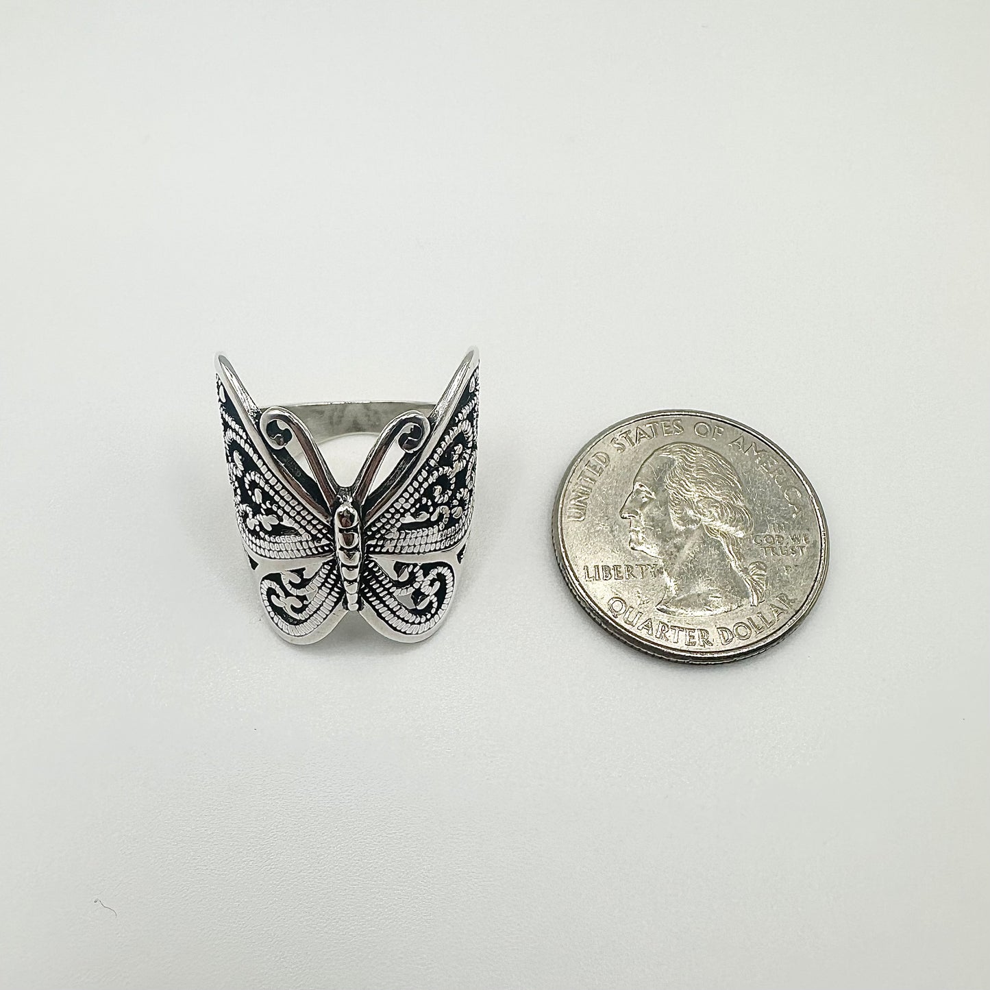 Oxidized Silver Butterfly Ring – Sizes 5-10