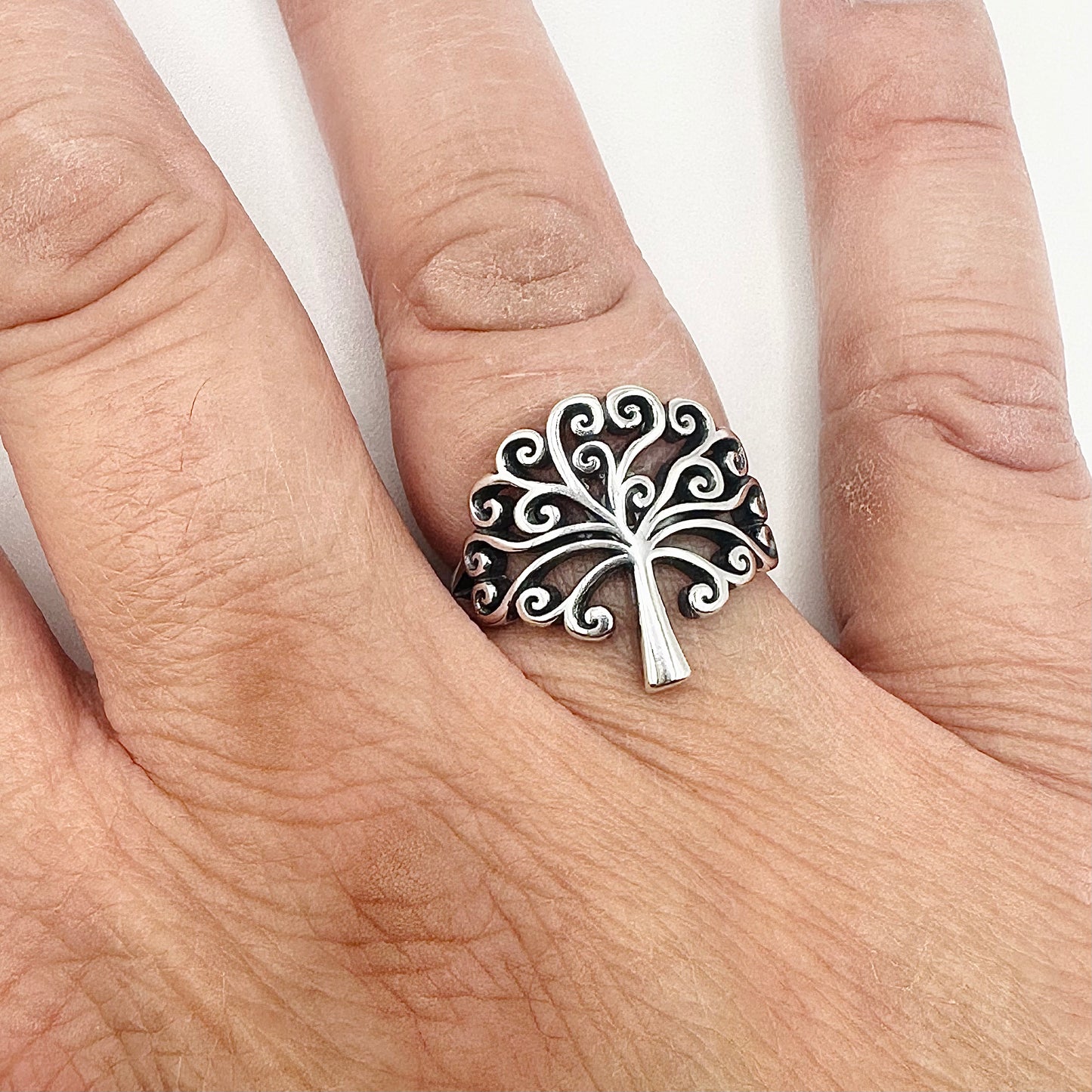 Oxidized Silver Tree of Life Ring – Sizes 5-10