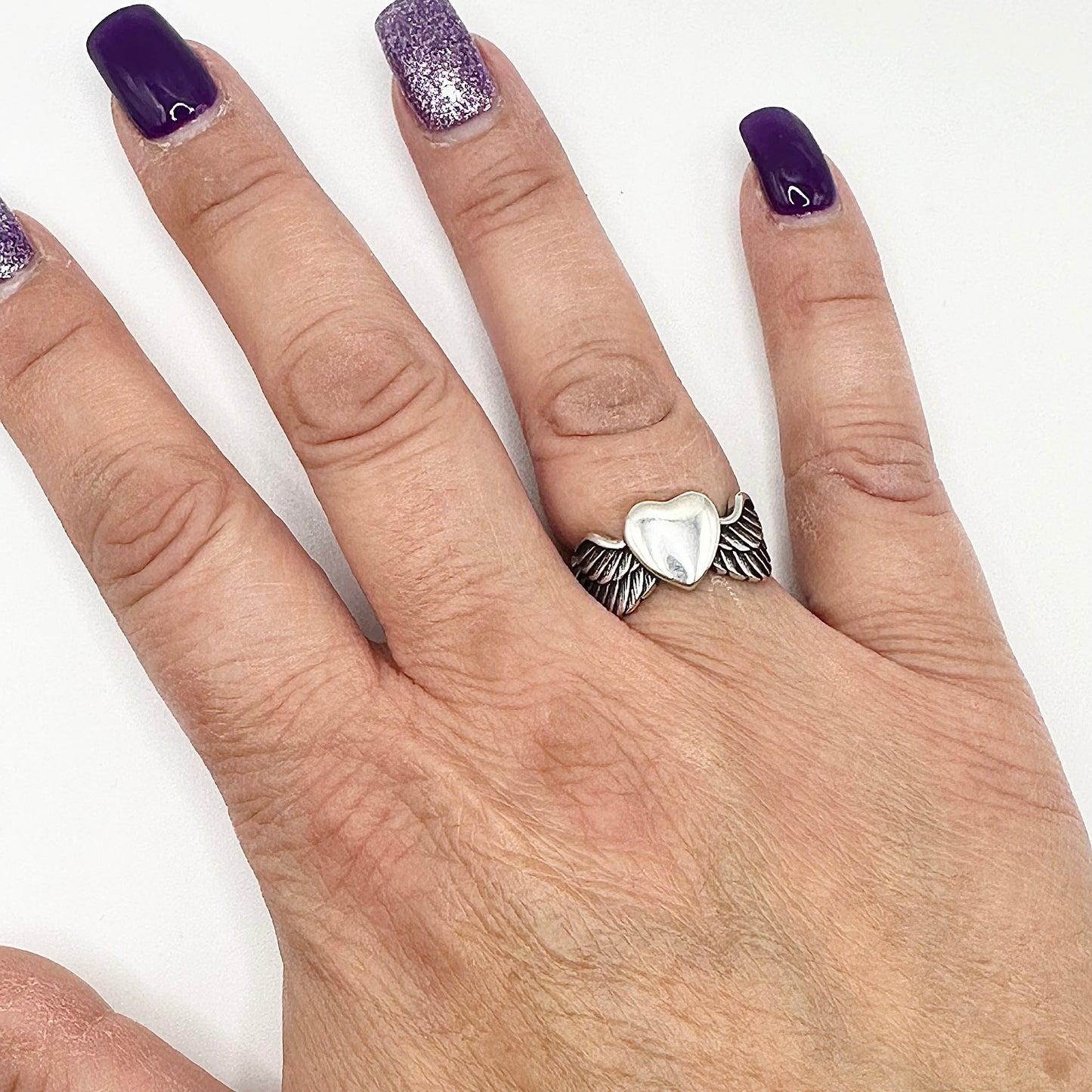 Women's Claddagh-Style Heart Wings Ring – Sizes 5-10