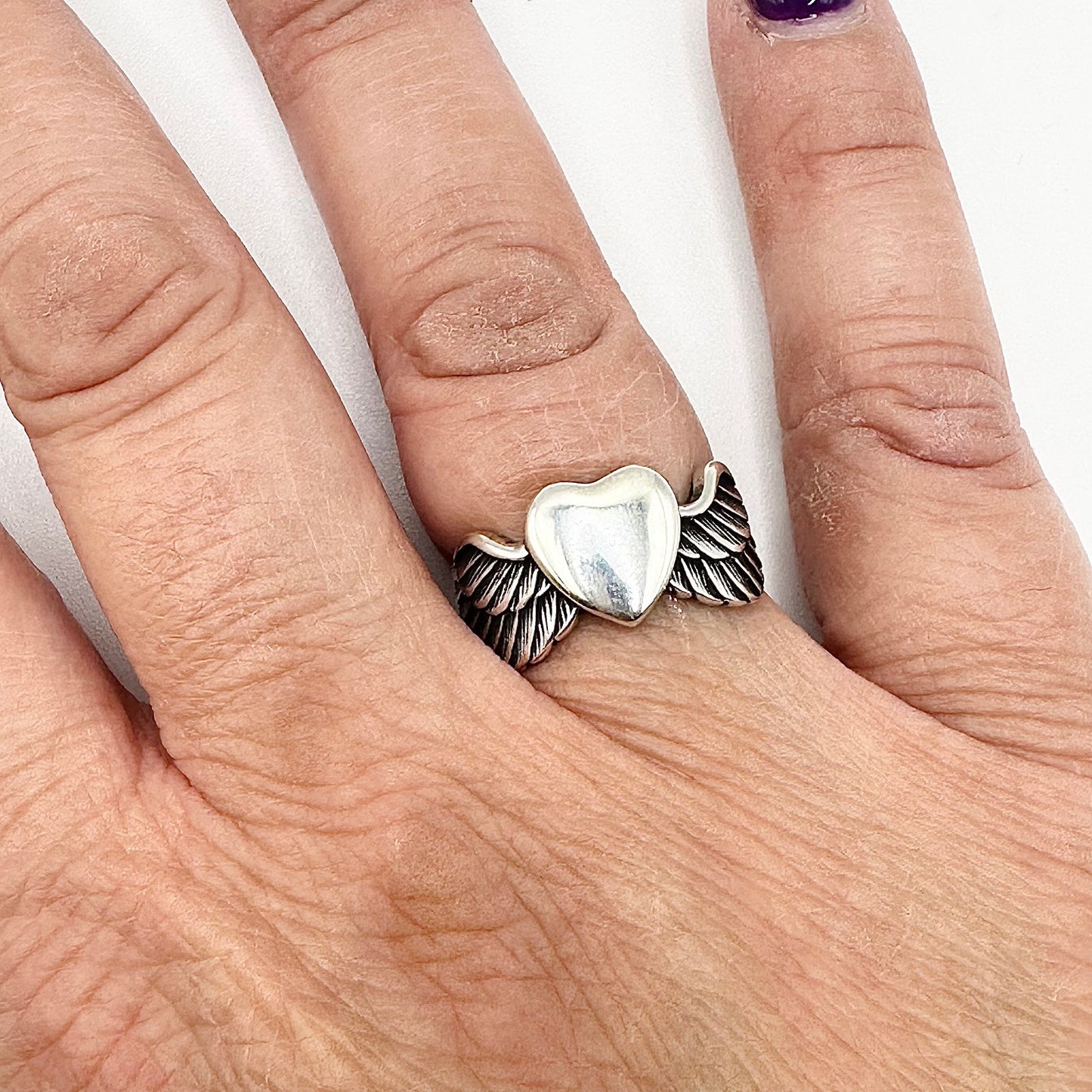 Women's Claddagh-Style Heart Wings Ring – Sizes 5-10