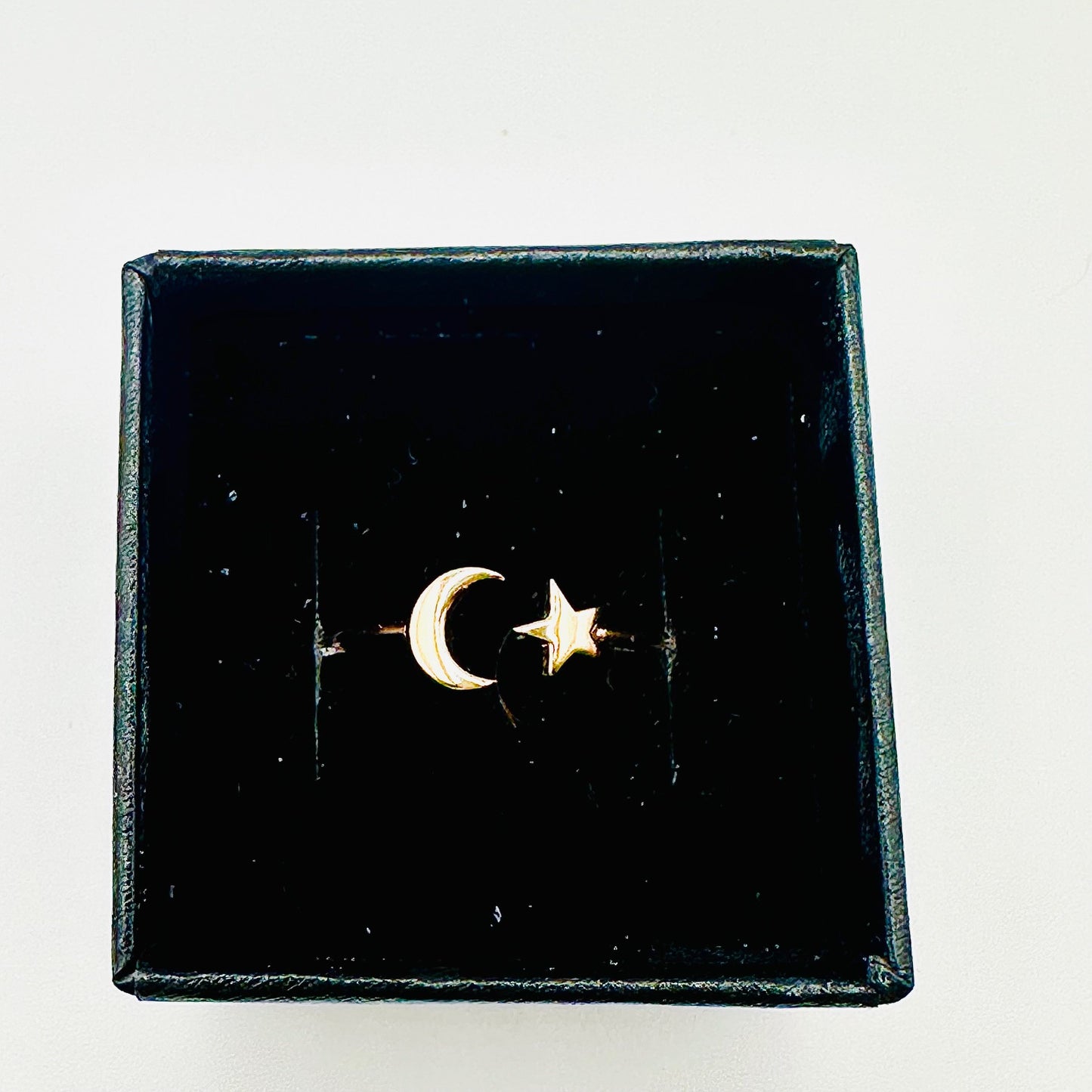 Crescent Moon and Star Ring – 3 Finishes, Sizes 5-10