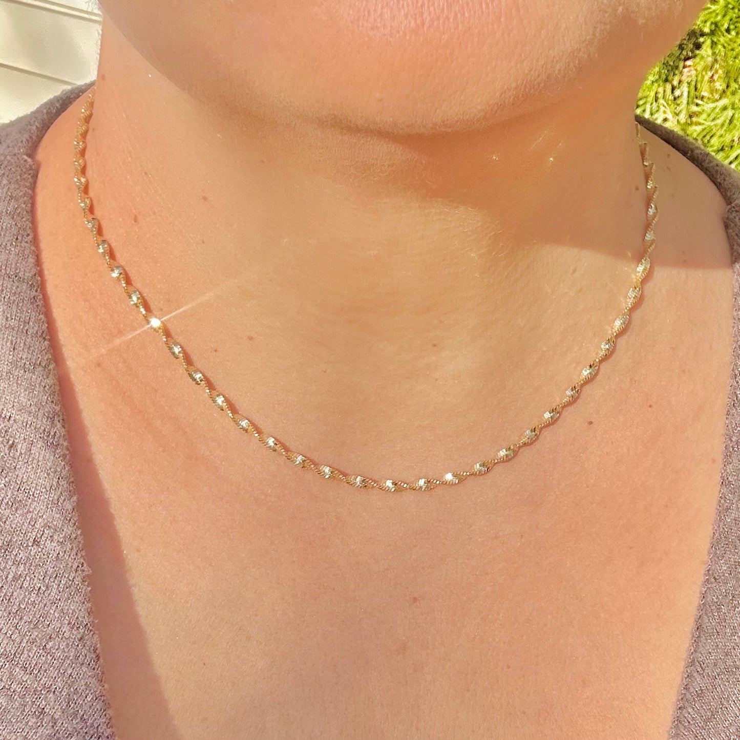 Unisex 2.5mm Twisted Singapore Rope Chain Necklace - Solid 925 Sterling Silver or 14k Gold Finish