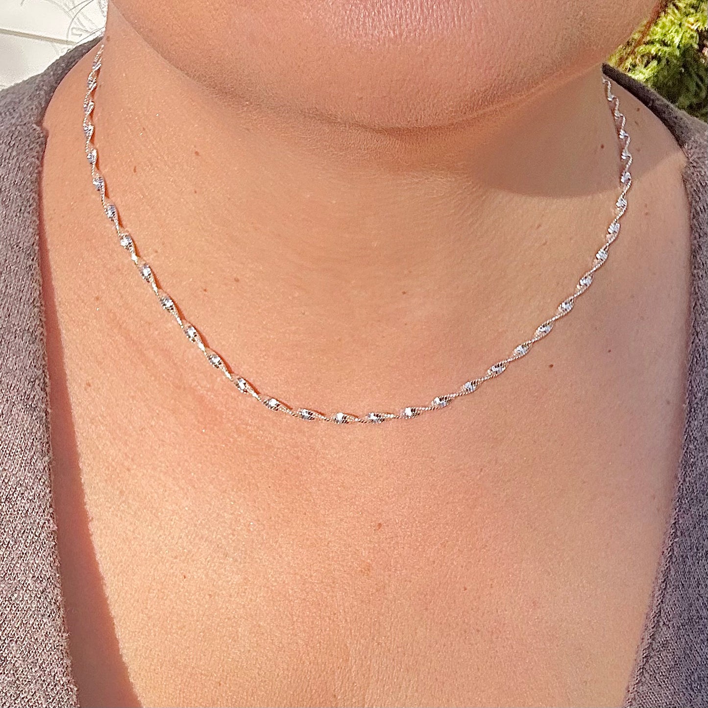 Unisex 2.5mm Twisted Singapore Rope Chain Necklace - Solid 925 Sterling Silver or 14k Gold Finish