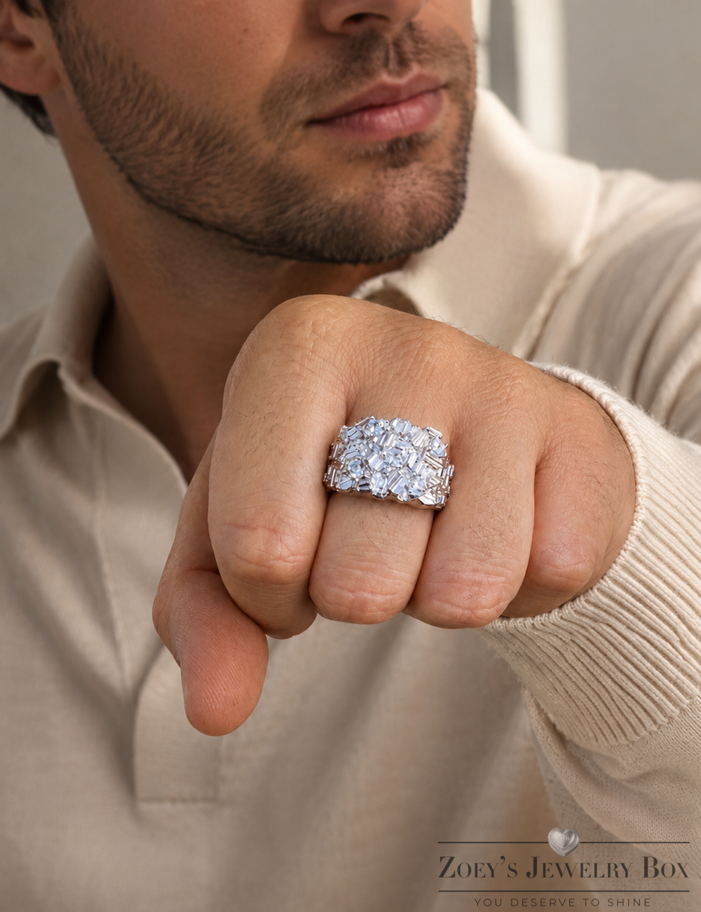 Nugget Ring on Ice (925 Silver & CZ Stones)
