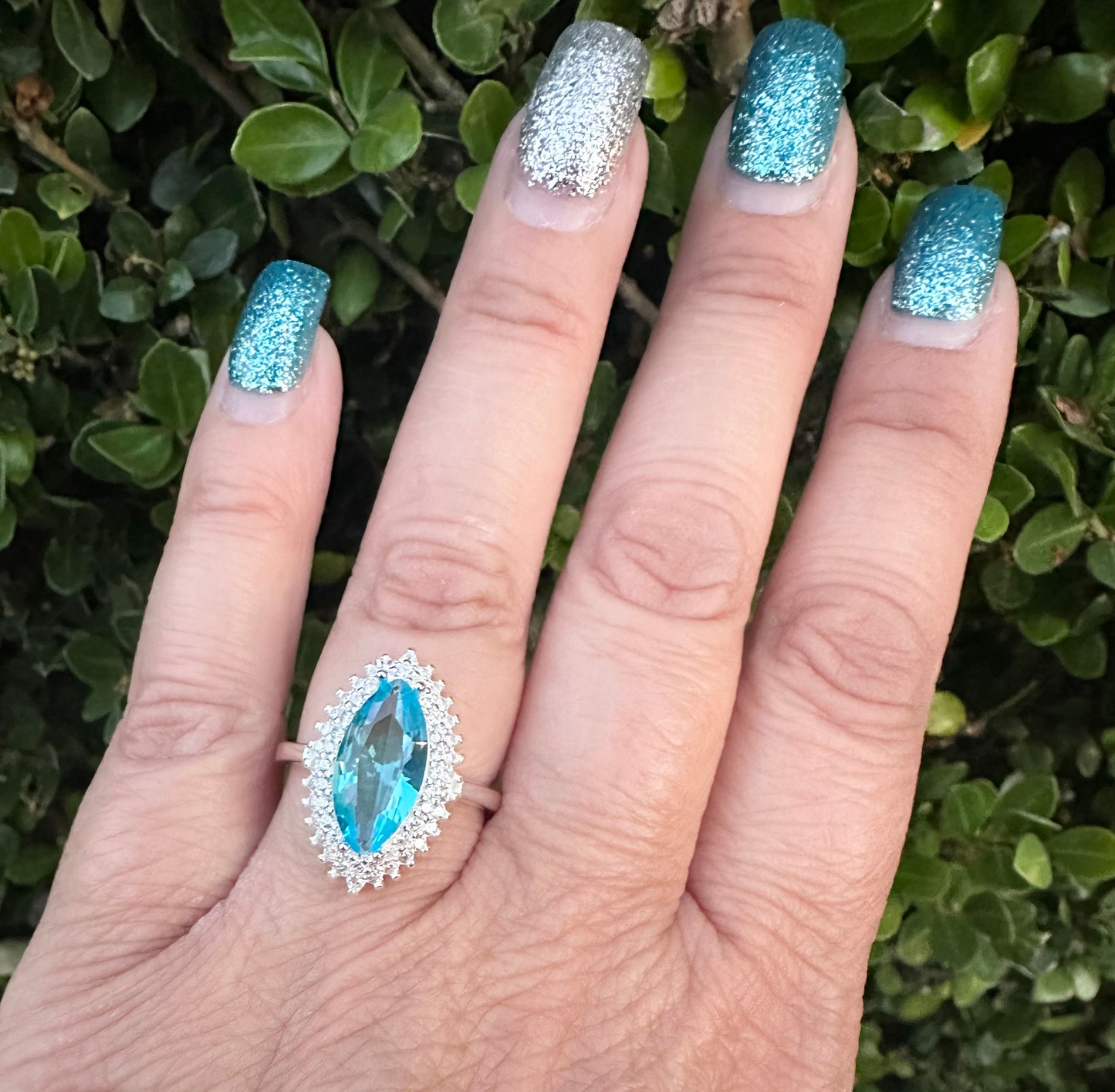 Marquise-Cut Synthetic Aquamarine GemStone Ring